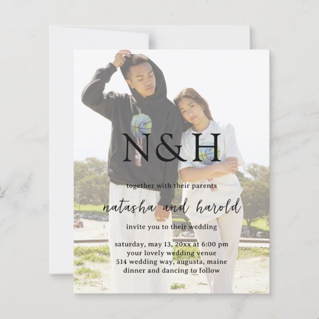 Natasha Photo Monogram Budget Wedding Invite (Front)