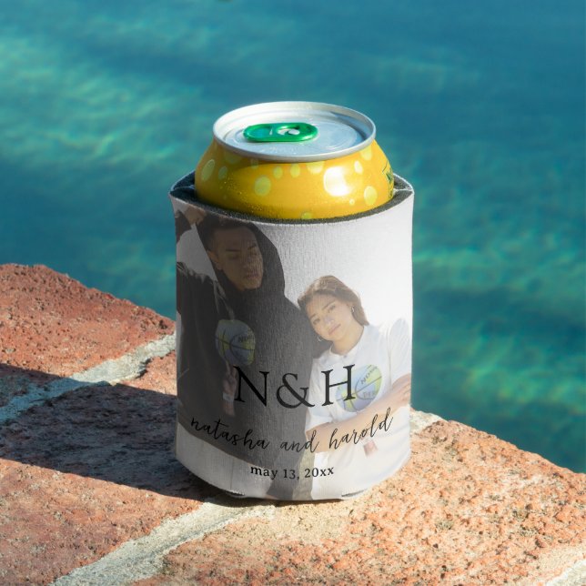 Natasha Photo Monogram Modern Wedding Can Cooler (In Situ Pool)