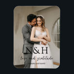 Natasha Photo Monogram Modern Wedding Magnet<br><div class="desc">Modern wedding magnet featuring a simple and minimal design with your monogram in a bold font along with "love and gratitude" in an elegant handwriting script and your names below.</div>