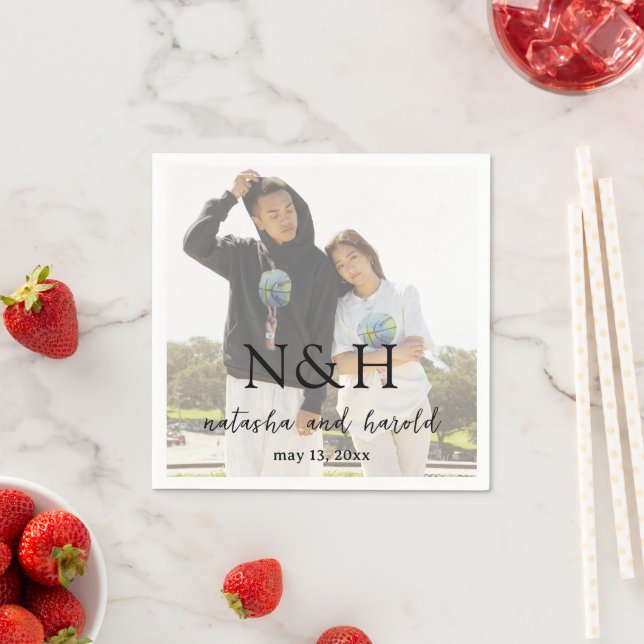 Natasha Photo Monogram Modern Wedding Napkin (Insitu)