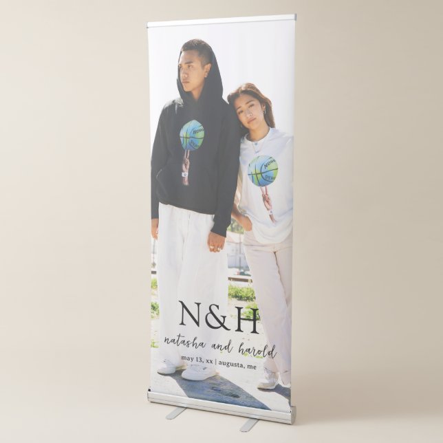 Natasha Photo Monogram Modern Wedding Retractable Banner (3/4)