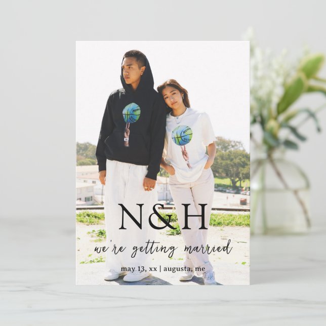 Natasha Photo Monogram Modern Wedding Save The Date (Standing Front)