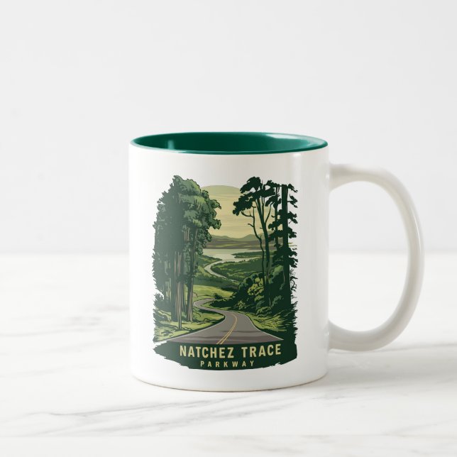 Natchez Trace Parkway Mississippi Forest Two-Tone Coffee Mug (Right)