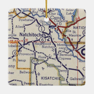 Natchitoches LA Vintage Map Ceramic Ornament