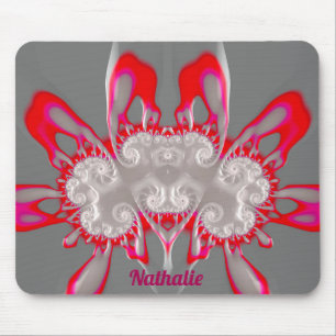 NATHALIE ~ FLUORO PINK RED GRAY WHITE ~ Fractal Mouse Mat