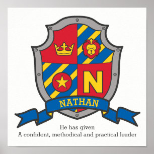 Nathan boys name letter N meaning heraldry shield Poster