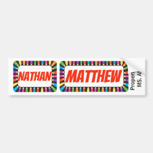 Nathan & Matthew Name Tag w/ Coloured Pencil Bumper Sticker