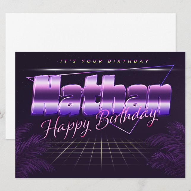 Nathan name first name lila retro card birthday (Front/Back)