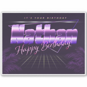 Nathan name first name lila retro sticker birthday
