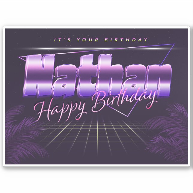 Nathan name first name lila retro sticker birthday (Front)