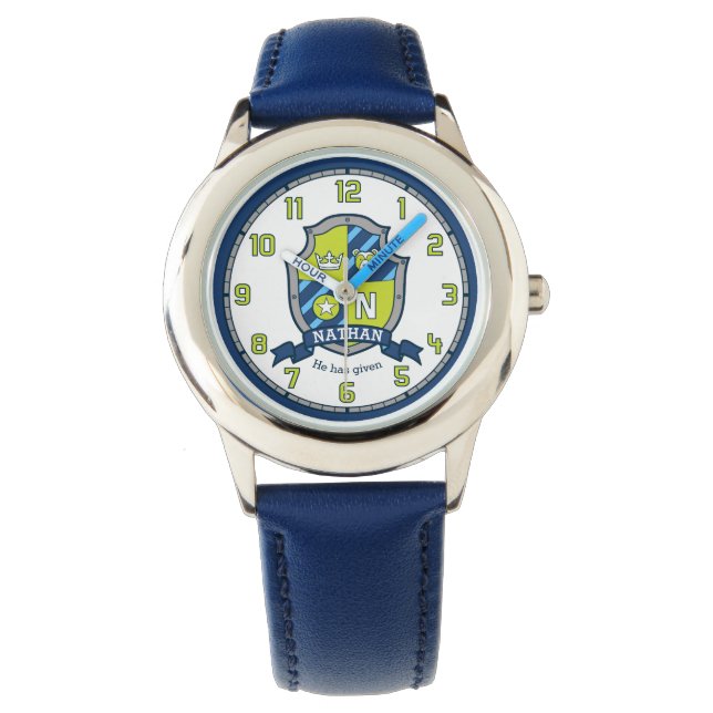 Nathan name meaning crest letter N bear blue green Watch (Front)