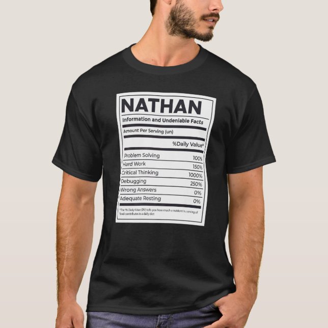 Nathan Nutrition Information Problem Solving Hard  T-Shirt (Front)