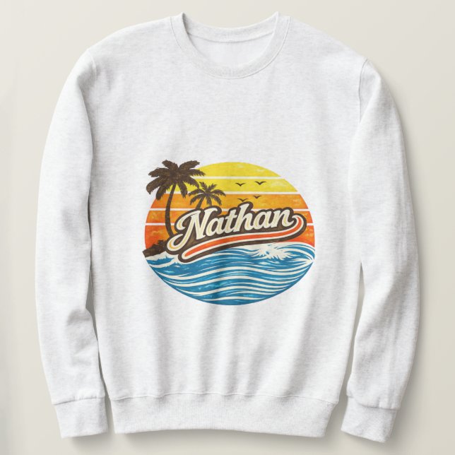 Nathan Retro Sunset Name Design Sweatshirt (Design Front)
