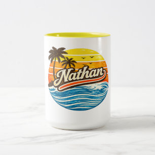 Nathan Retro Sunset Name Design Two-Tone Coffee Mug