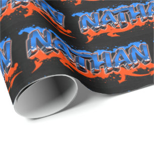 Nathan Vorname Name Graffiti blue orange Wrapping Paper