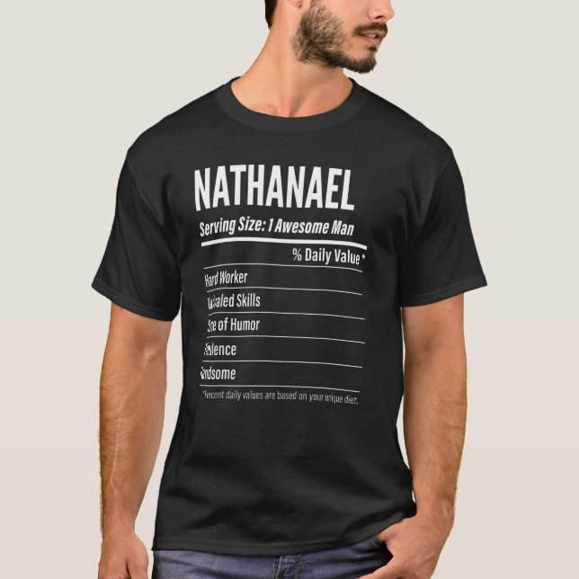 Nathanael Serving Size Nutrition Label Calories T-Shirt (Front)