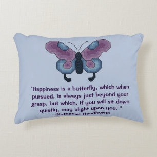 Nathaniel Hawthorne Butterfly Happiness Quote Decorative Cushion