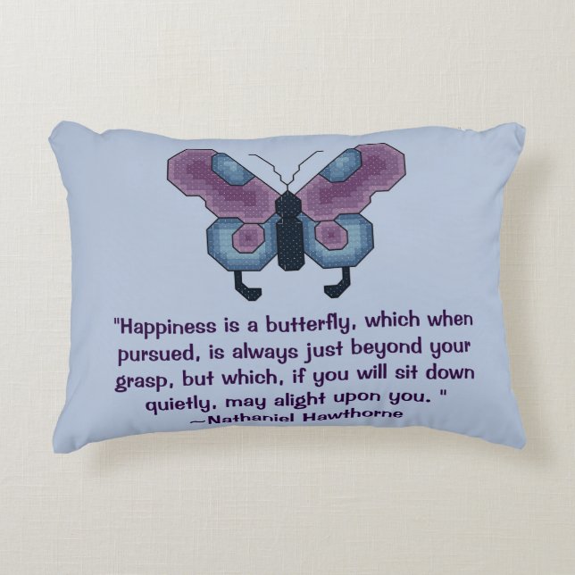 Nathaniel Hawthorne Butterfly Happiness Quote Decorative Cushion (Front)