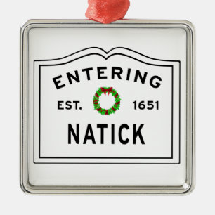 Natick, MA Holiday Wreath Metal Ornament