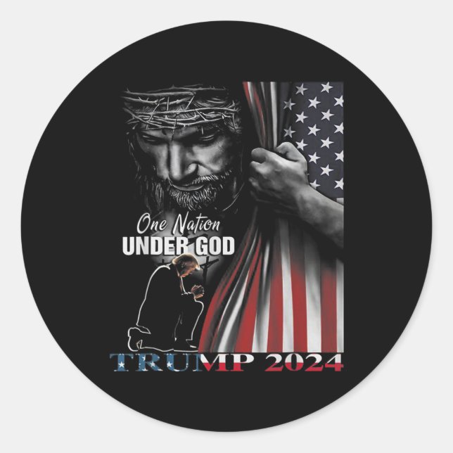 Nation Under God Trump 2024 God American Flag 1  Classic Round Sticker (Front)