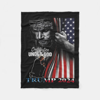 Nation Under God Trump 2024 God American Flag  Fleece Blanket