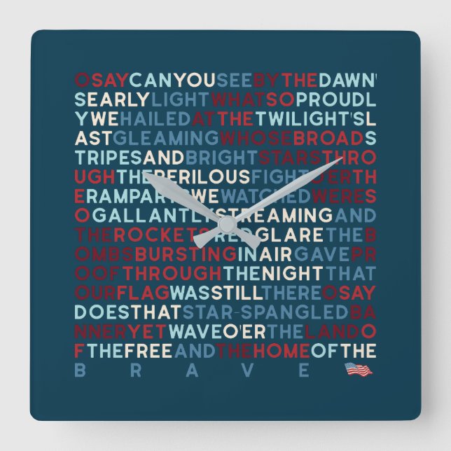 National Anthem Lyrics 2 Square Wall Clock (Front)