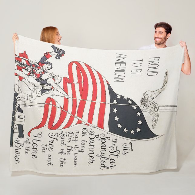 National Anthem United States of America Flag Fleece Blanket (In Situ)