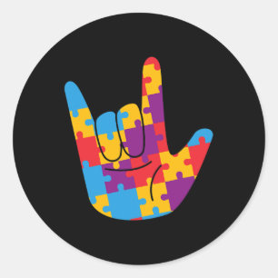 National Autism Awareness Month Asl Love Sign Puzz Classic Round Sticker