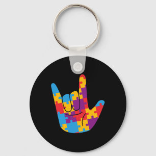 National Autism Awareness Month Asl Love Sign Puzz Key Ring