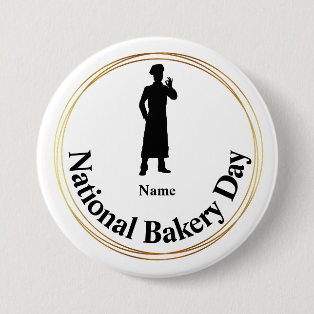 National Bakery Day Silhouette Name Button (Front)