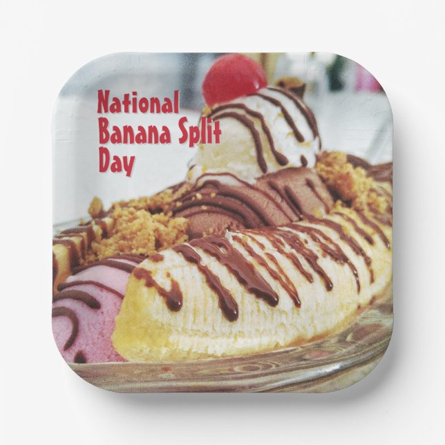 National Banana Split Day Paper Plate (Front)