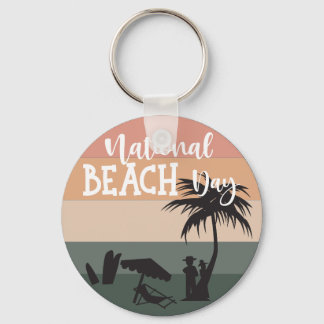 National Beach Day Sign Key Ring