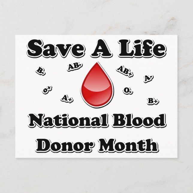 National Blood Donor Month - Save A Life Postcard (Front)