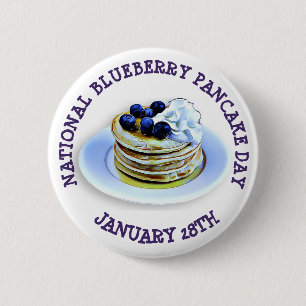 National Blueberry Pancake Day January 28th Button