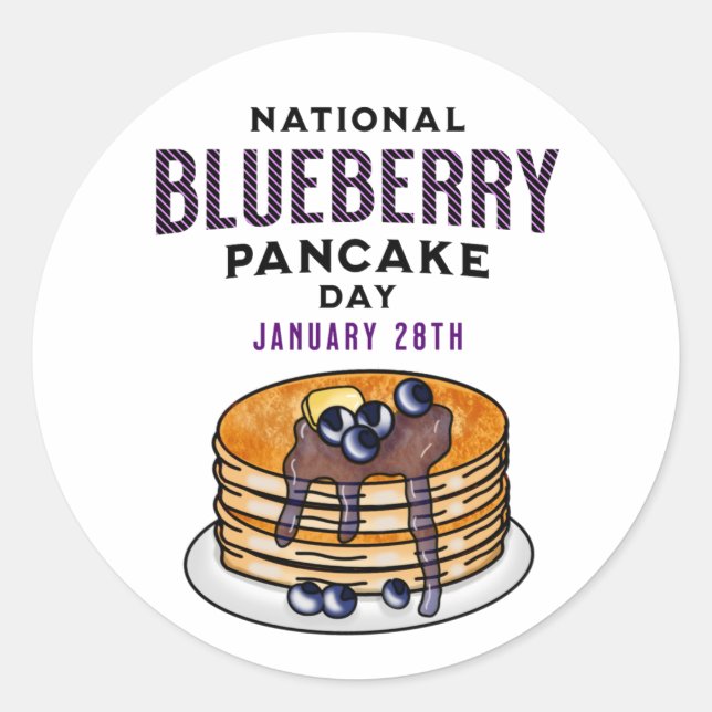 National Blueberry Pancakes Day January 28th Classic Round Sticker (Front)