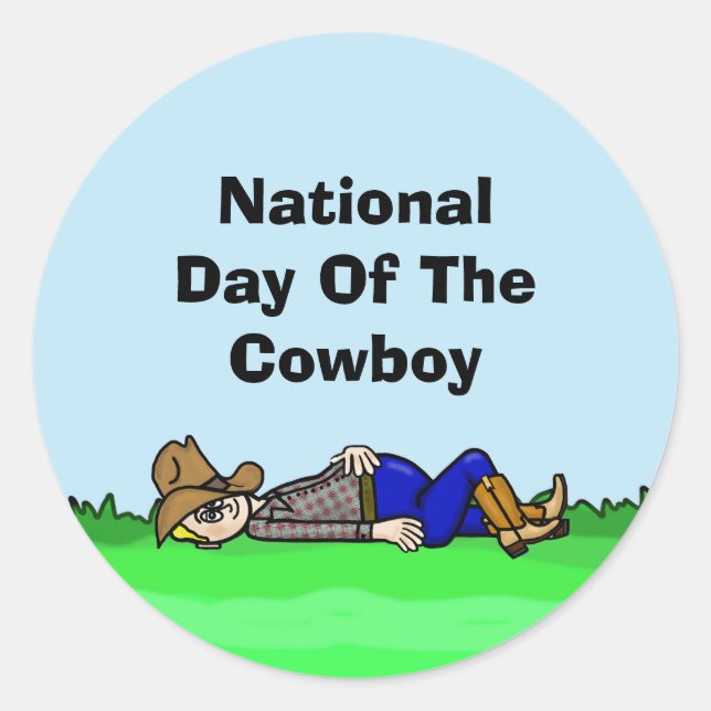 National Day Of The Cowboy Cartoon Sticker (Front)
