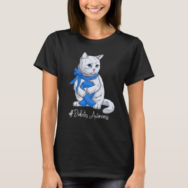 National Diabetes Awareness Month Blue Ribbon Cute T-Shirt (Front)