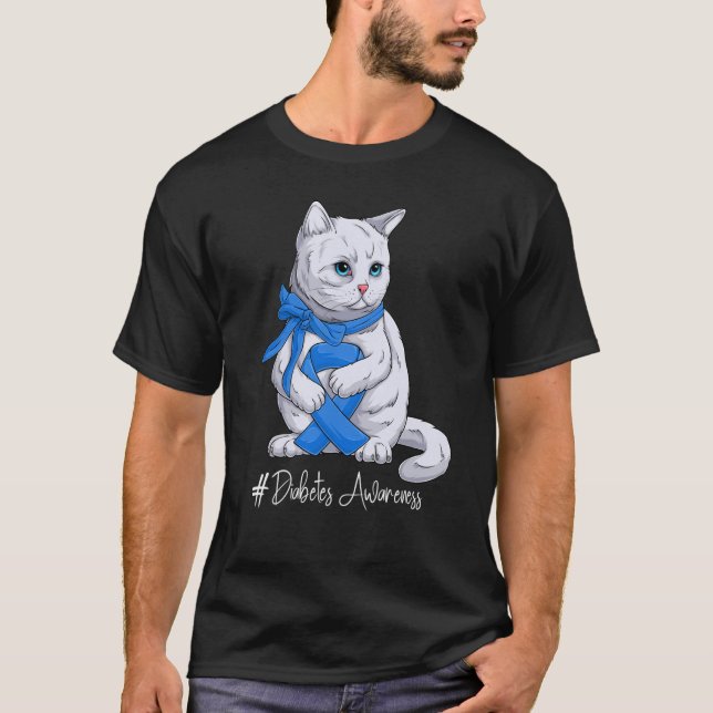 National Diabetes Awareness Month Blue Ribbon Cute T-Shirt (Front)