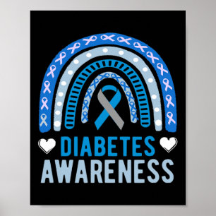 National Diabetes Awareness Month blue ribbon Rain Poster
