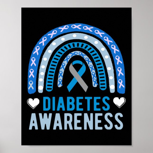 National Diabetes Awareness Month blue ribbon Rain Poster (Front)