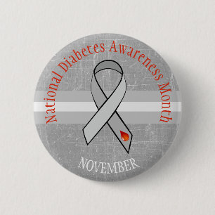 National Diabetes Month Grey Red Awareness Button