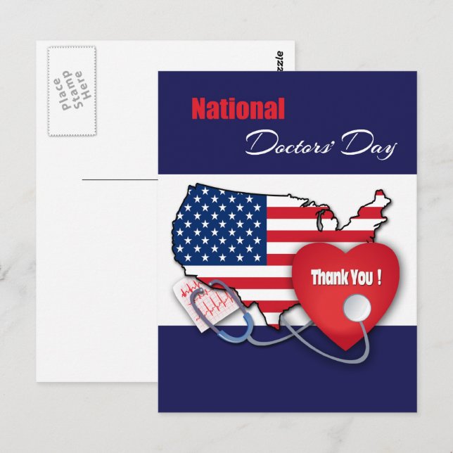 National Doctors' Day. USA Patriotic Postcard (Front/Back)