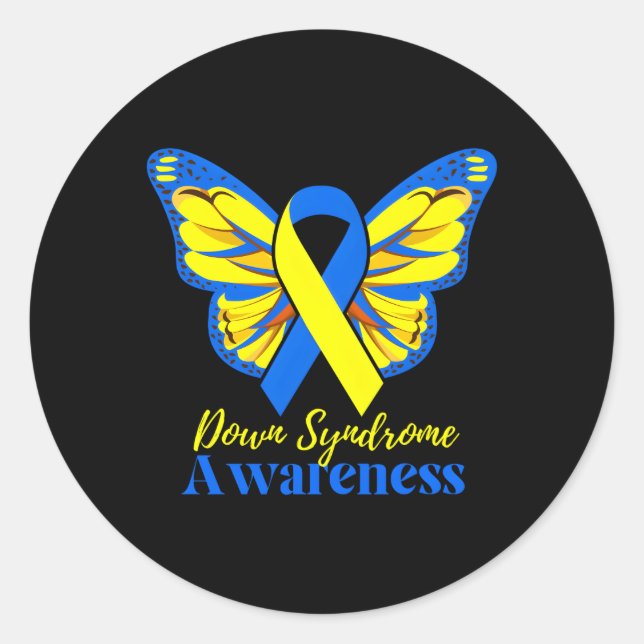 National Down Syndrome Day Awareness Butterfly Mum Classic Round Sticker (Front)