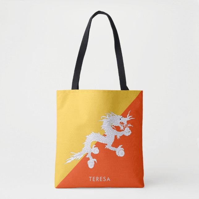National Flag of Bhutan with Your Name Tote Bag (Front)