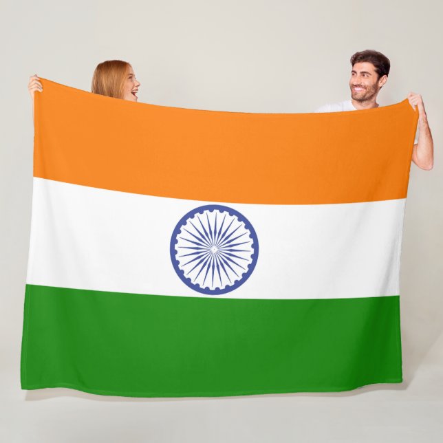 National Flag of India Ashoka Chakra large Fleece Blanket (In Situ)