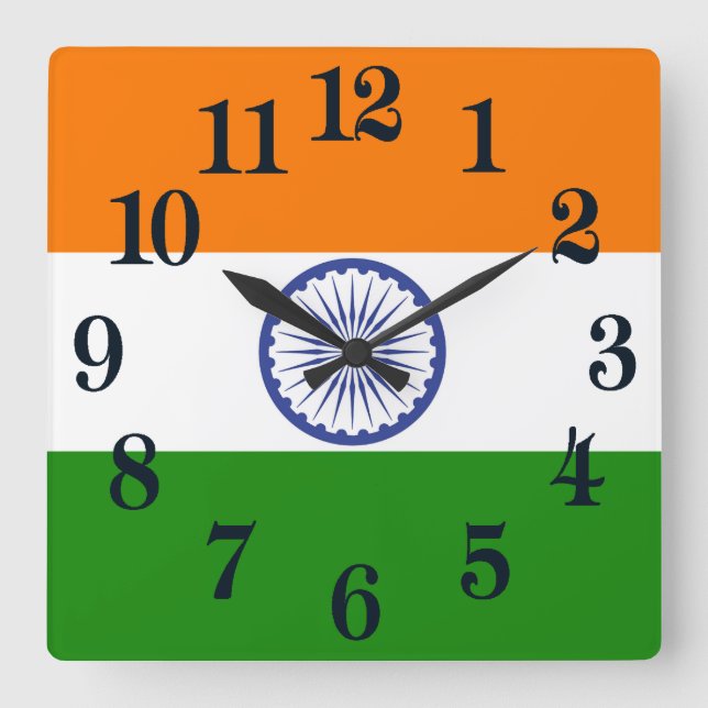 National Flag of India Ashoka Chakra Square Wall Clock (Front)