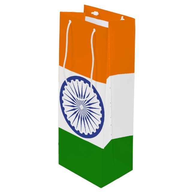National Flag of India Ashoka Chakra Wine Gift Bag (Front Angled)