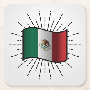 National Flag of Mexico Illustration Square Paper Coaster