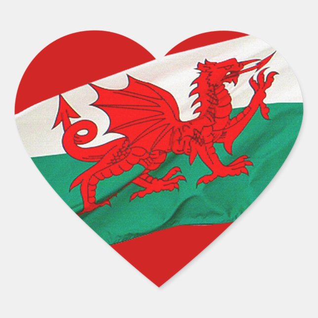 National Flag of Wales, The Red Dragon Patriotic Heart Sticker (Front)
