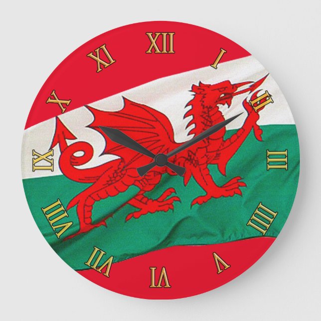 National Flag of Wales, The Red Dragon Patriotic Large Clock (Front)